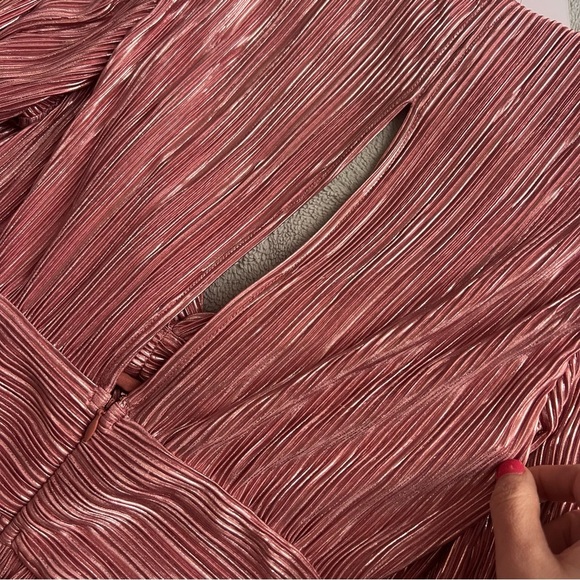 NWT Sabina Musayev Golda Pleated Knit Foil Knot Mini Dress Antique Rose Pink - Picture 12 of 17